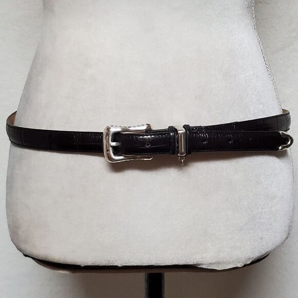 ?VINTAGE Brighton Signature Black Leather Silver Floral Hardware Belt XL/ 36 main image 5